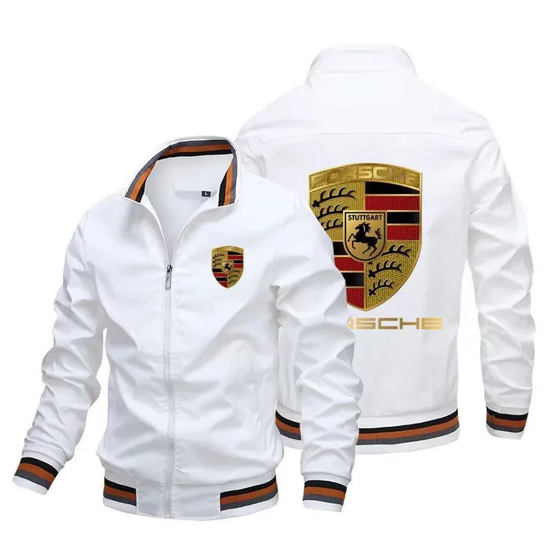 Vespa Jackets Zip-up bomber jacket with striped ribbed cuffs and hem — Custom 8 white