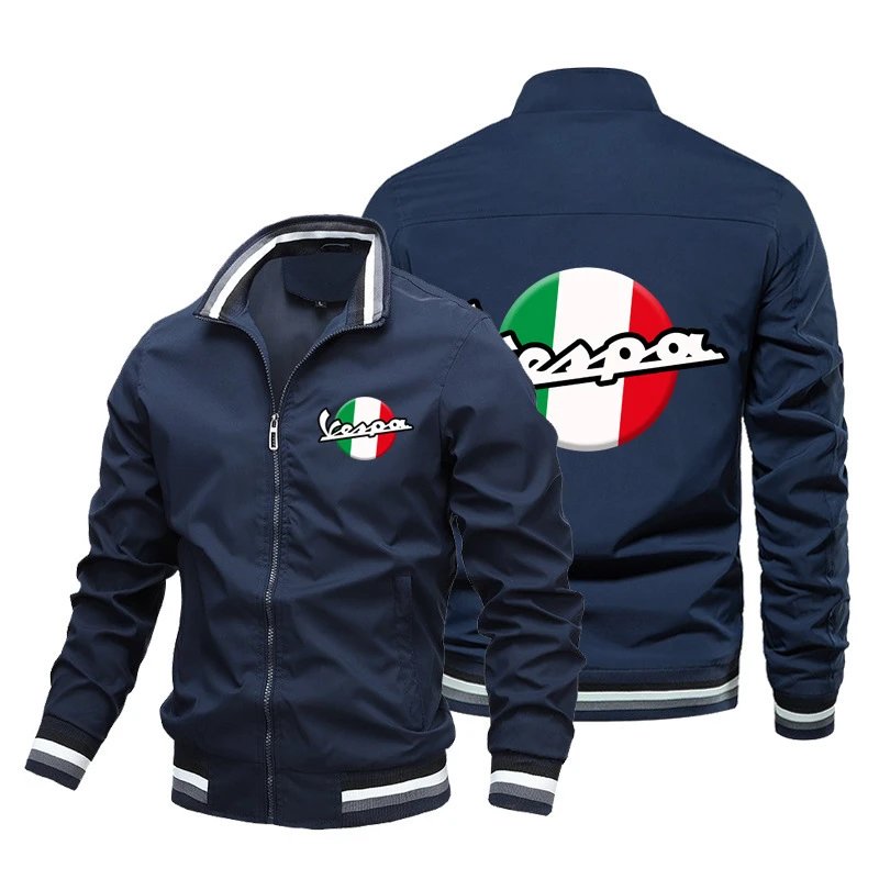 Vespa Jackets Zip-up bomber jacket with striped ribbed cuffs and hem — Dark blue