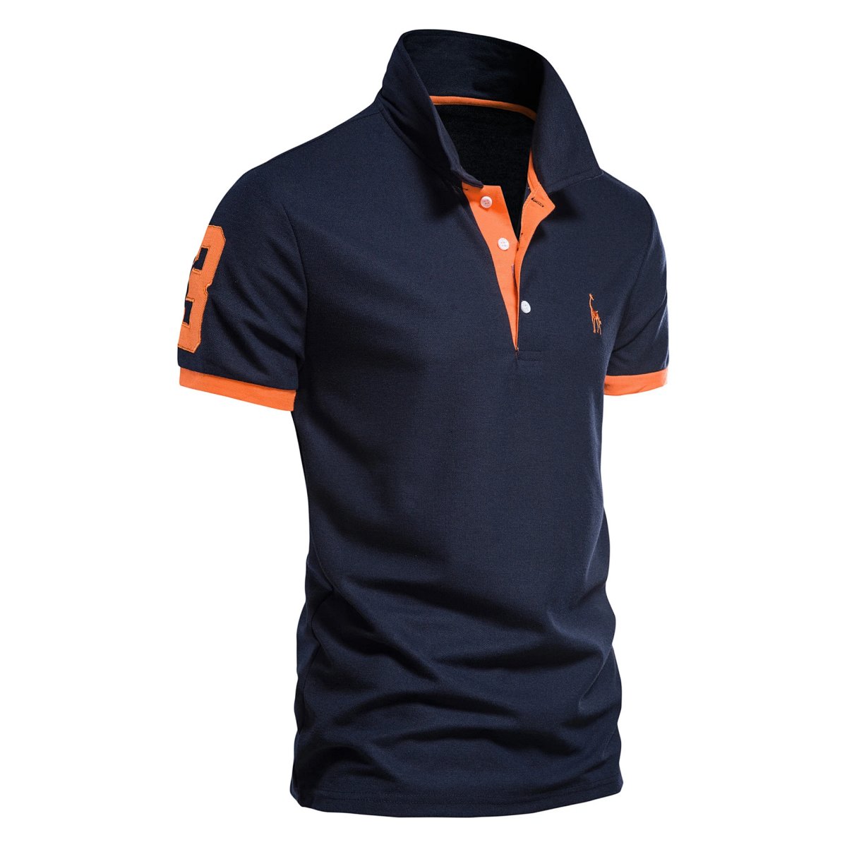 Men's Deer Embroidery Polo Shirt Short-Sleeve Pique Mesh Lapel T-Shirt