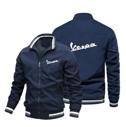 Vespa Jackets Zip-up bomber jacket with striped ribbed cuffs and hem — 02 Navy Blue