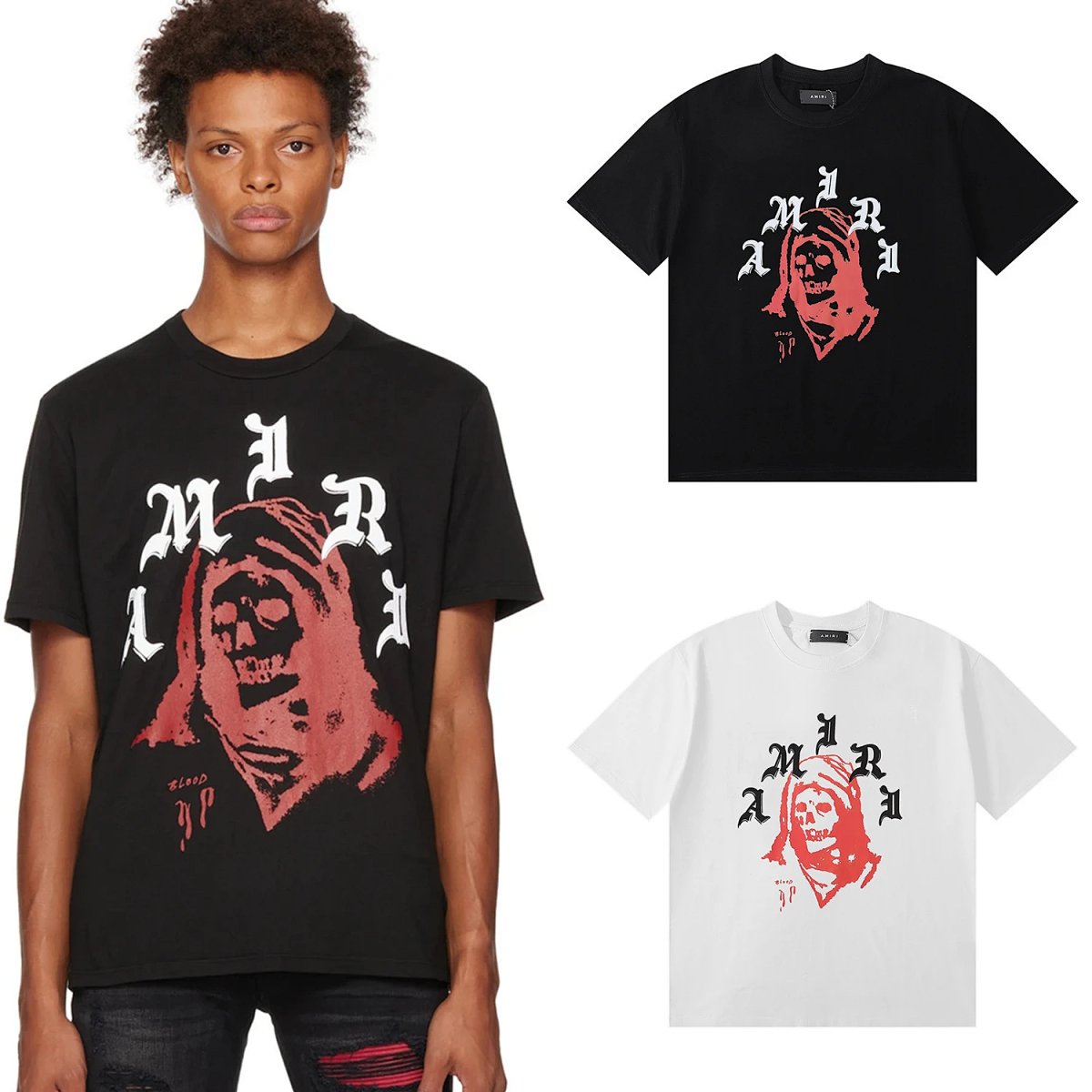 AMIRIT Rose Skull Print Double-Gauze Cotton Short-Sleeve T-Shirt