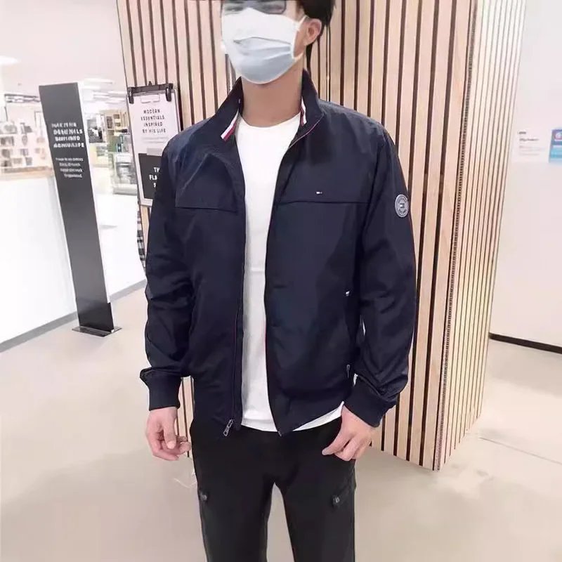 现货秋季新款TOMMY汤米男士立领拉链开衫休闲运动型刺绣夹克外套S