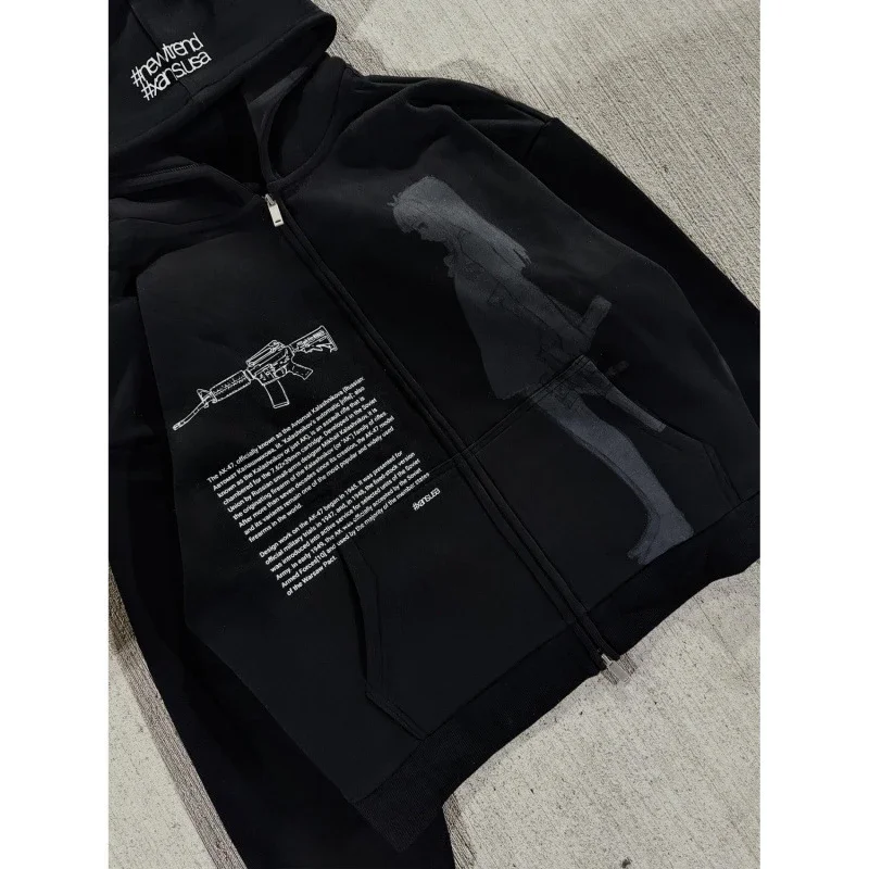 Dark street style zip-up hoodie