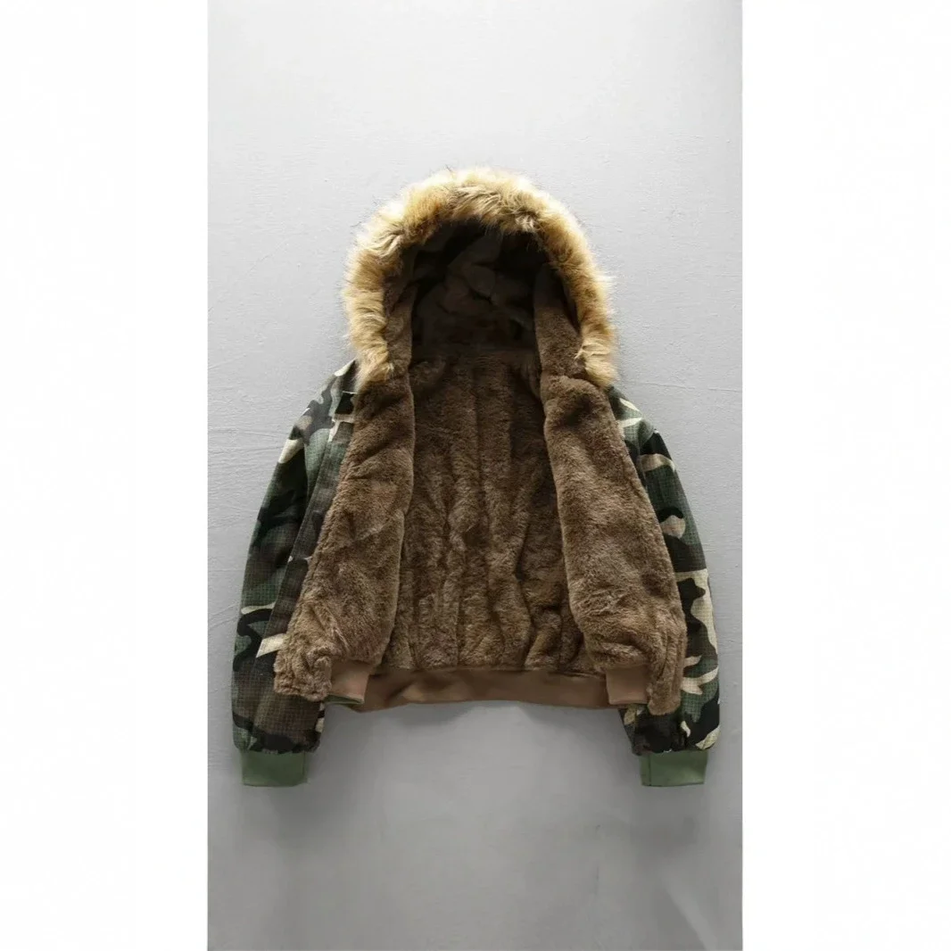 Camouflage fur hood jacket