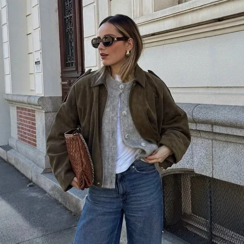 Lapel Vintage Suede Cropped Jacket