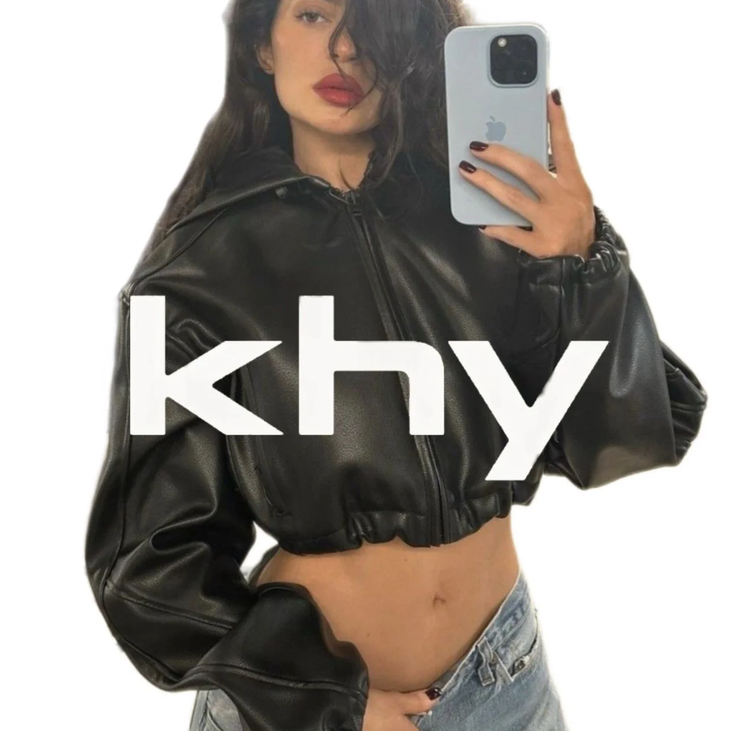 KHY Lapel Cropped Faux Leather Jacket