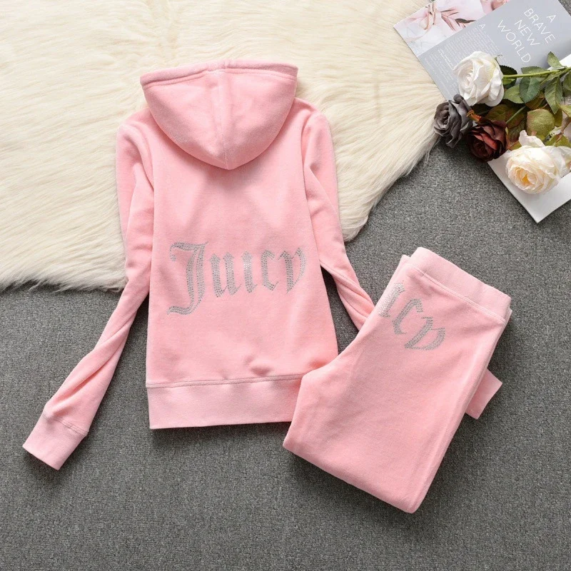 Juicy Couture Velvet Rhinestone Hoodie Tracksuit
