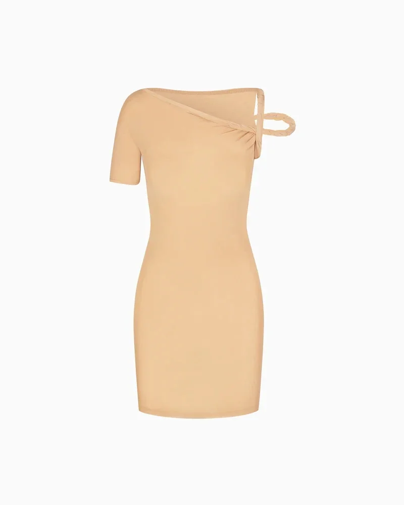 One Shoulder Twist Cutout Short Sleeve Bodycon Mini Dress