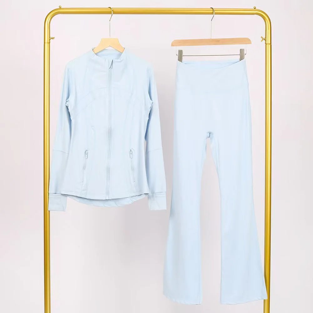 【粉末蓝套装】夹克+喇叭裤