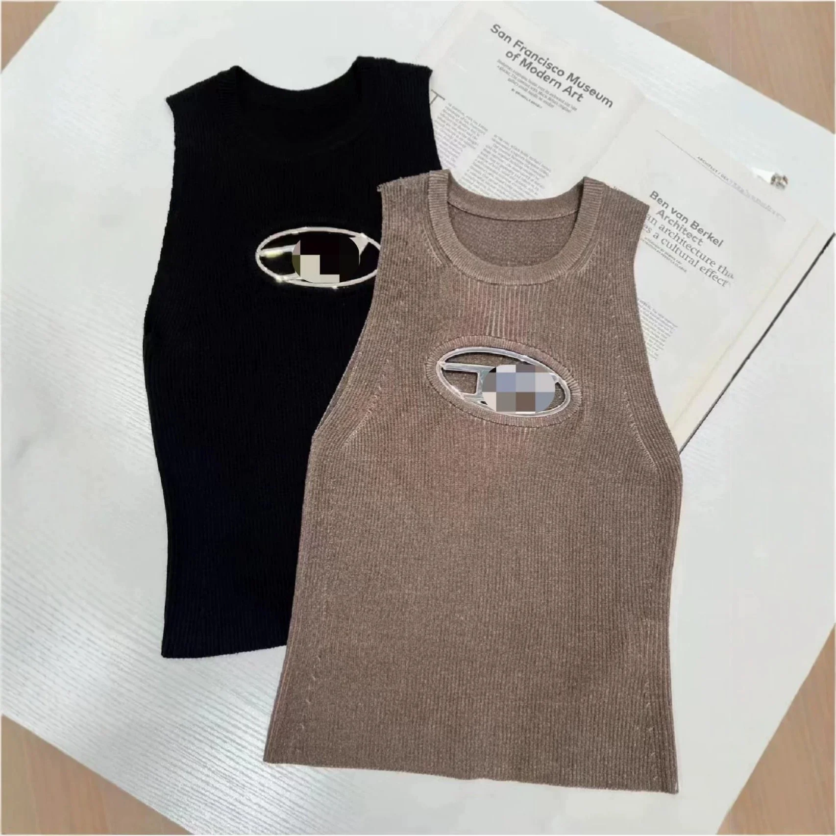 Diesel Metal D Logo Cutout Knit Tank Top
