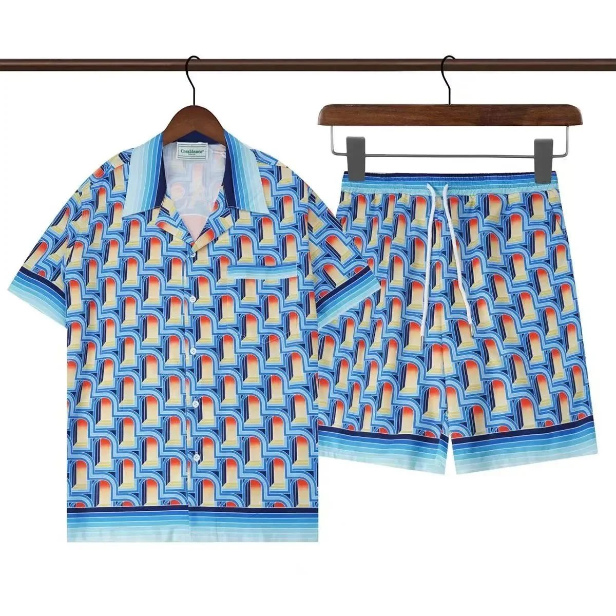 Design Patterned Green and White Short-Sleeve Pajama Set - 12