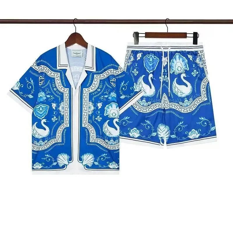 Design Patterned Green and White Short-Sleeve Pajama Set - 16