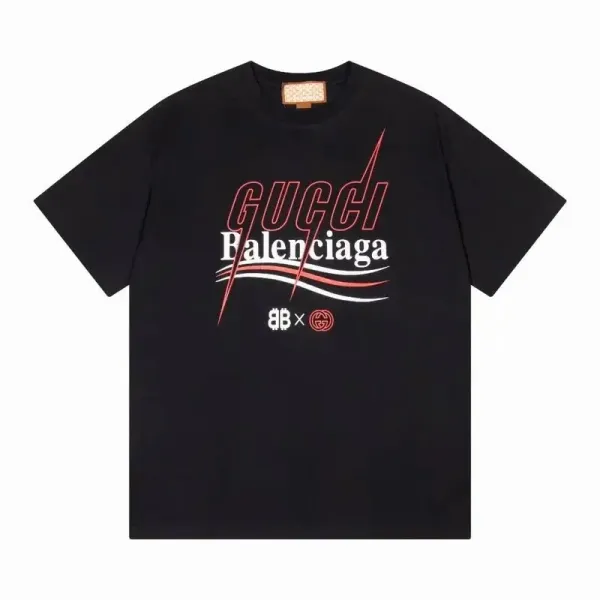 Gucci x Balenciaga Lightning Logo Black T-Shirt - 1