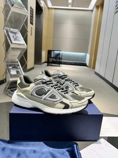 Dior B23 Low Beige Gray Mesh Sneakers - 1