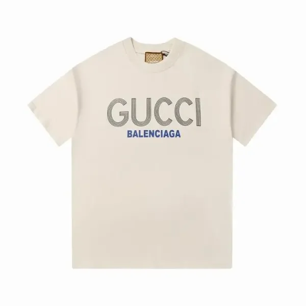 Gucci x Balenciaga Logo Print Beige T-Shirt - 1