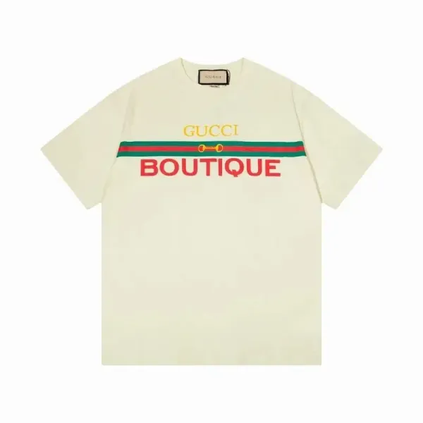 Gucci Boutique Logo Stripe T-Shirt Beige - 1
