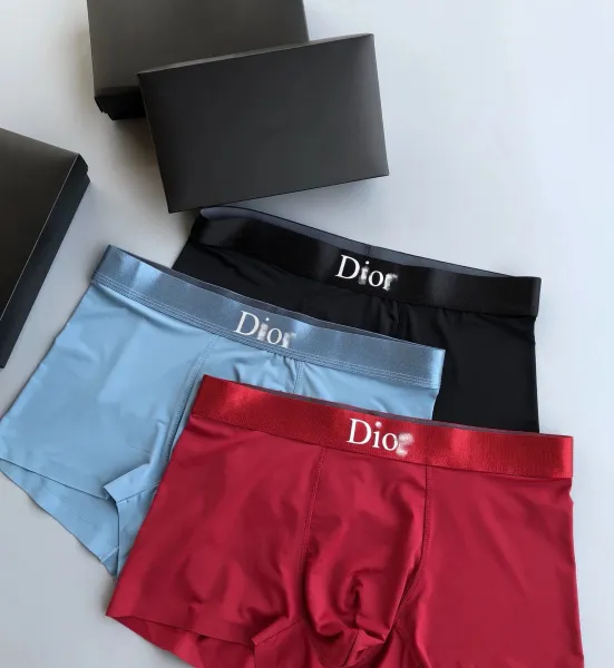 Dior Logo Waistband Boxer Briefs Set in Black, Blue, and Red - 6