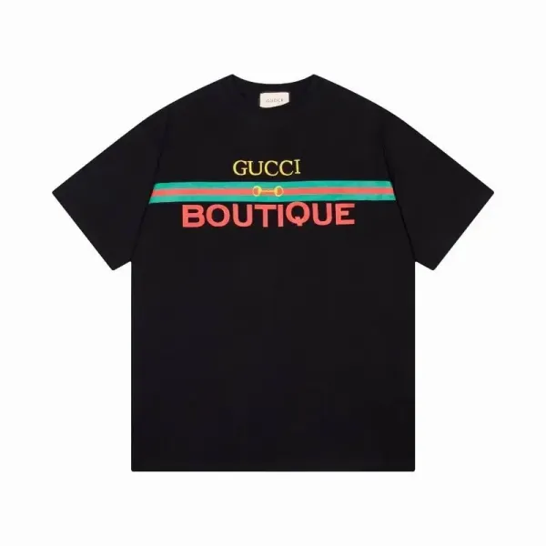 Gucci Boutique Logo Stripe Black T-Shirt - 1