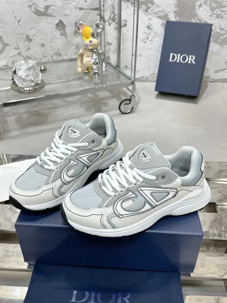 Dior B23 Low Gray White Mesh Sneakers - 1