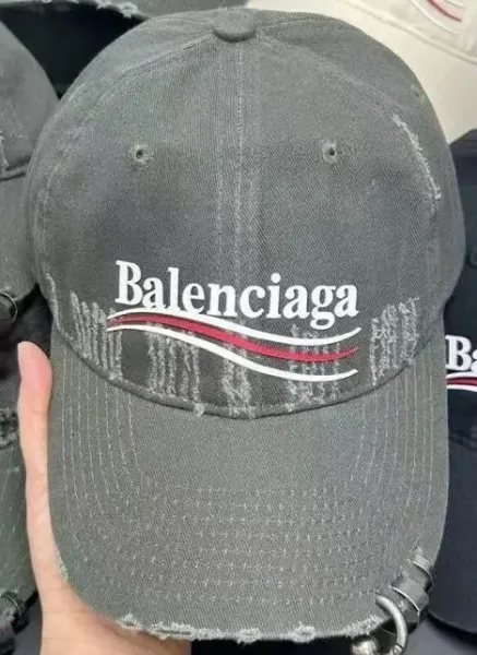 Balenciaga Distressed Logo Baseball Cap Gray - 1