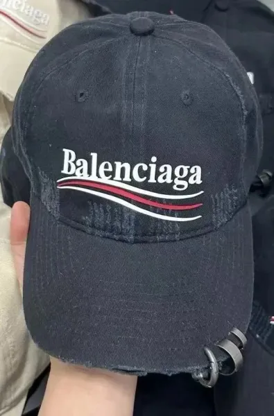 Balenciaga Distressed Logo Baseball Cap Black - 1