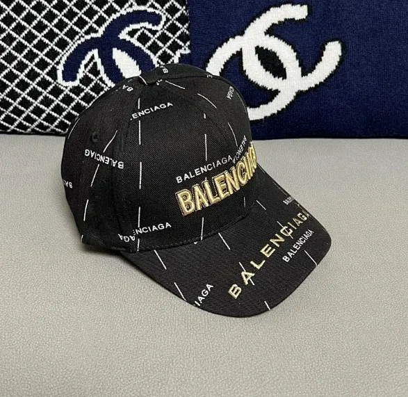 Balenciaga Logo Print Black Baseball Cap - 1