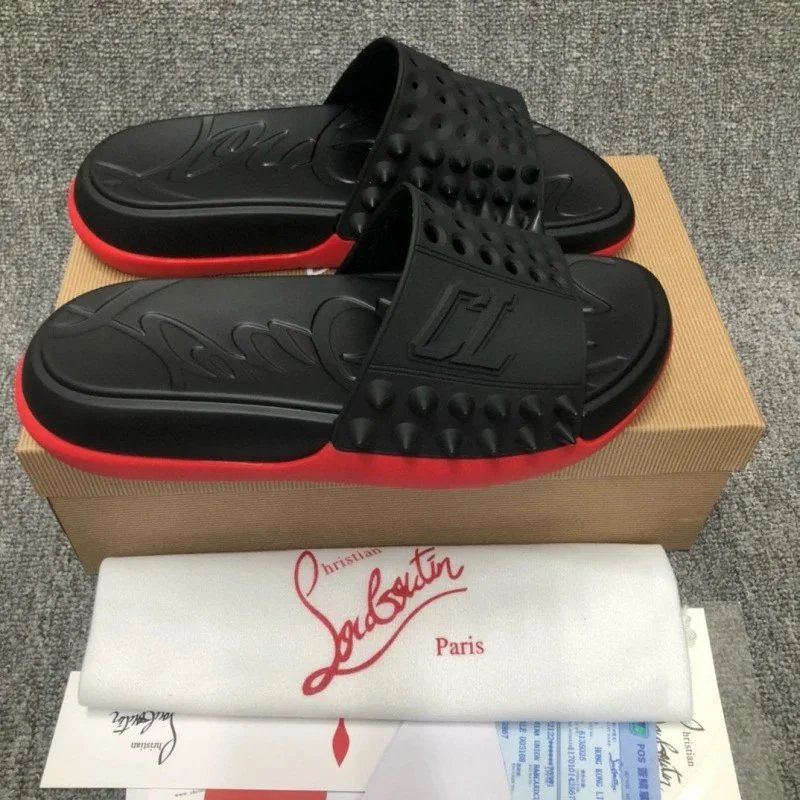 Christian Louboutin Black Rubber Take It Easy Slide Sandals--shoe