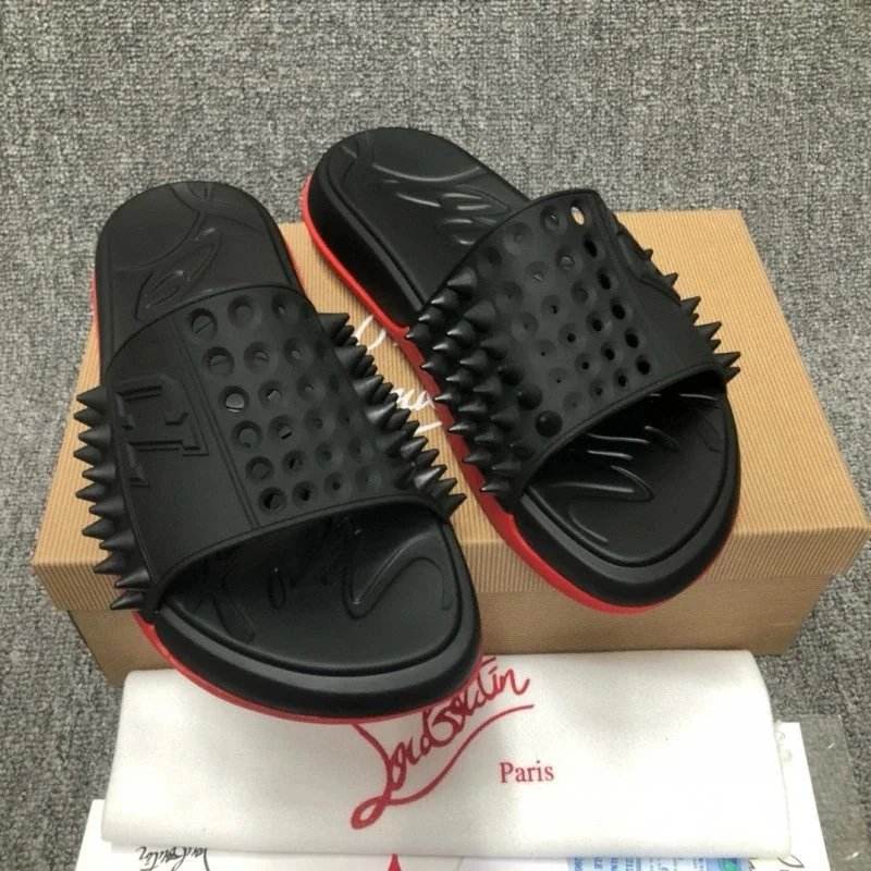 Christian Louboutin Black Red Slides