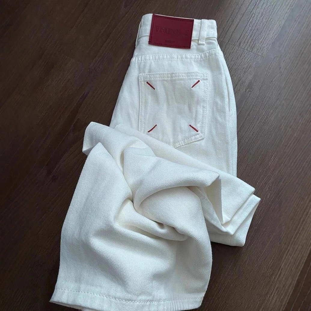 Women's Embroidered White Loose Straight-Leg Jeans High Waist Slimming Flowy Wide Leg Fall Winter New Arrival