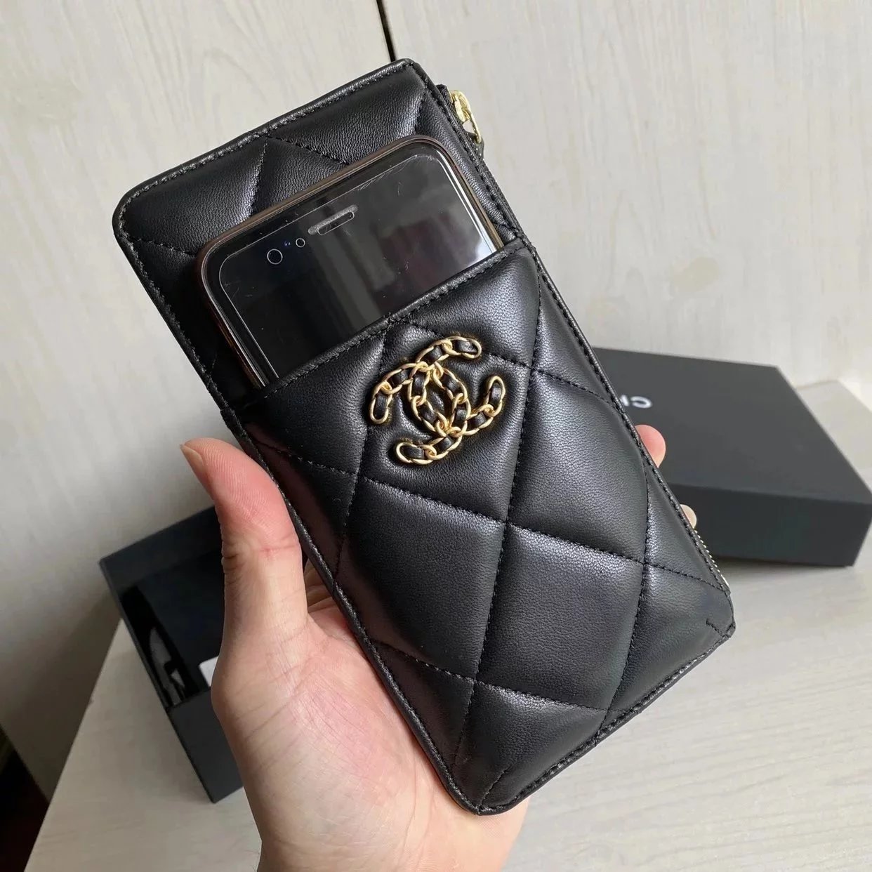 顶级 香香cc家 c家19bag大菱格小羊皮 卡包 零钱包 多功能钱包长款卡片包 手机包 19＊10