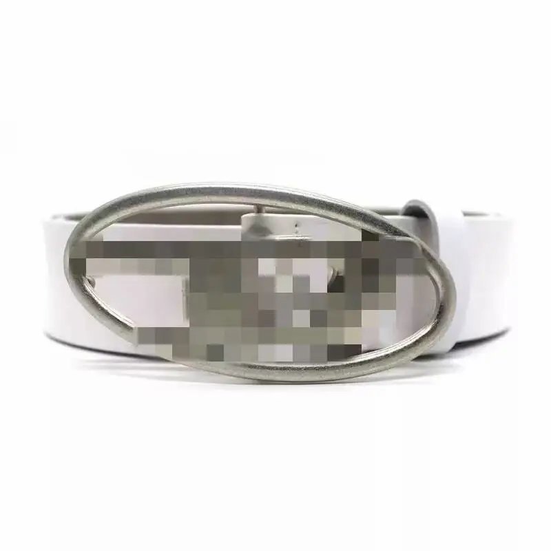 White Genuine Leather Large D Matt Buckle