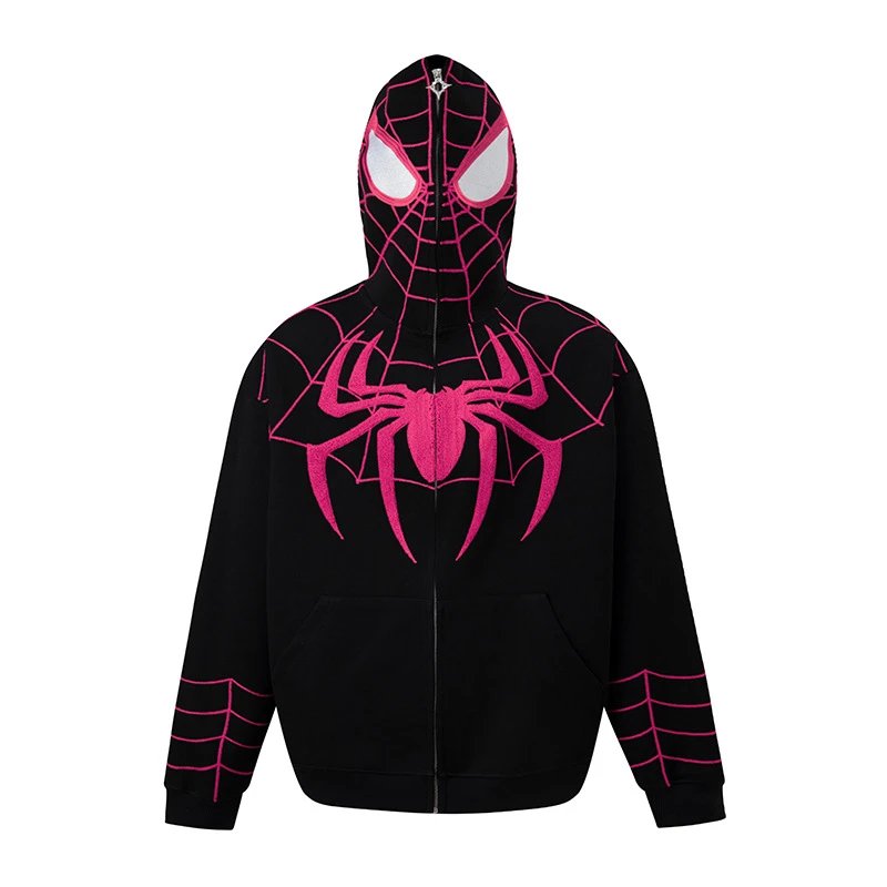 Other Spiderman Hoodie Spider Web Full Zip Black Pink