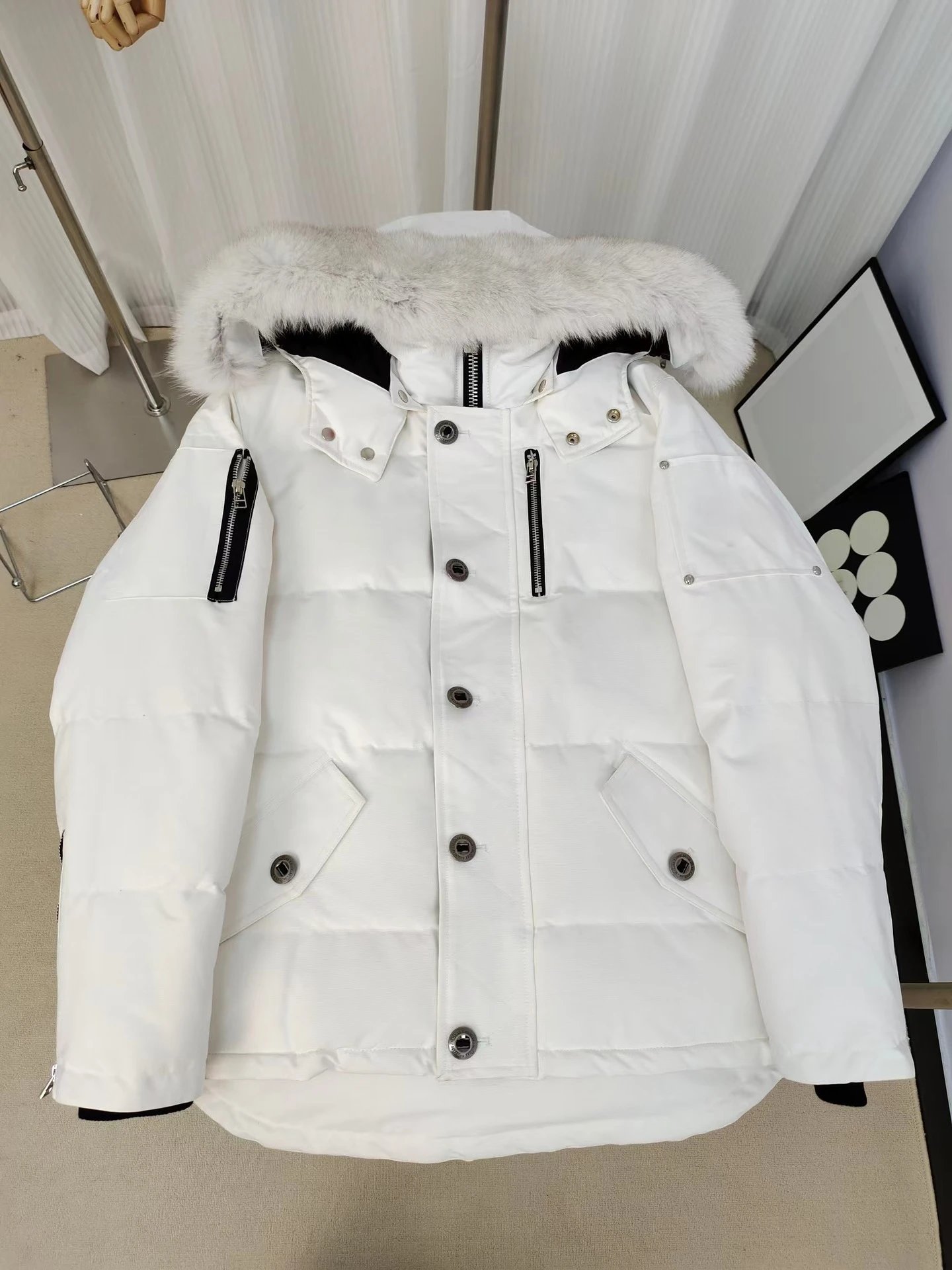 Design Parka with Detachable Fur Trim Hood in Off-White - 5