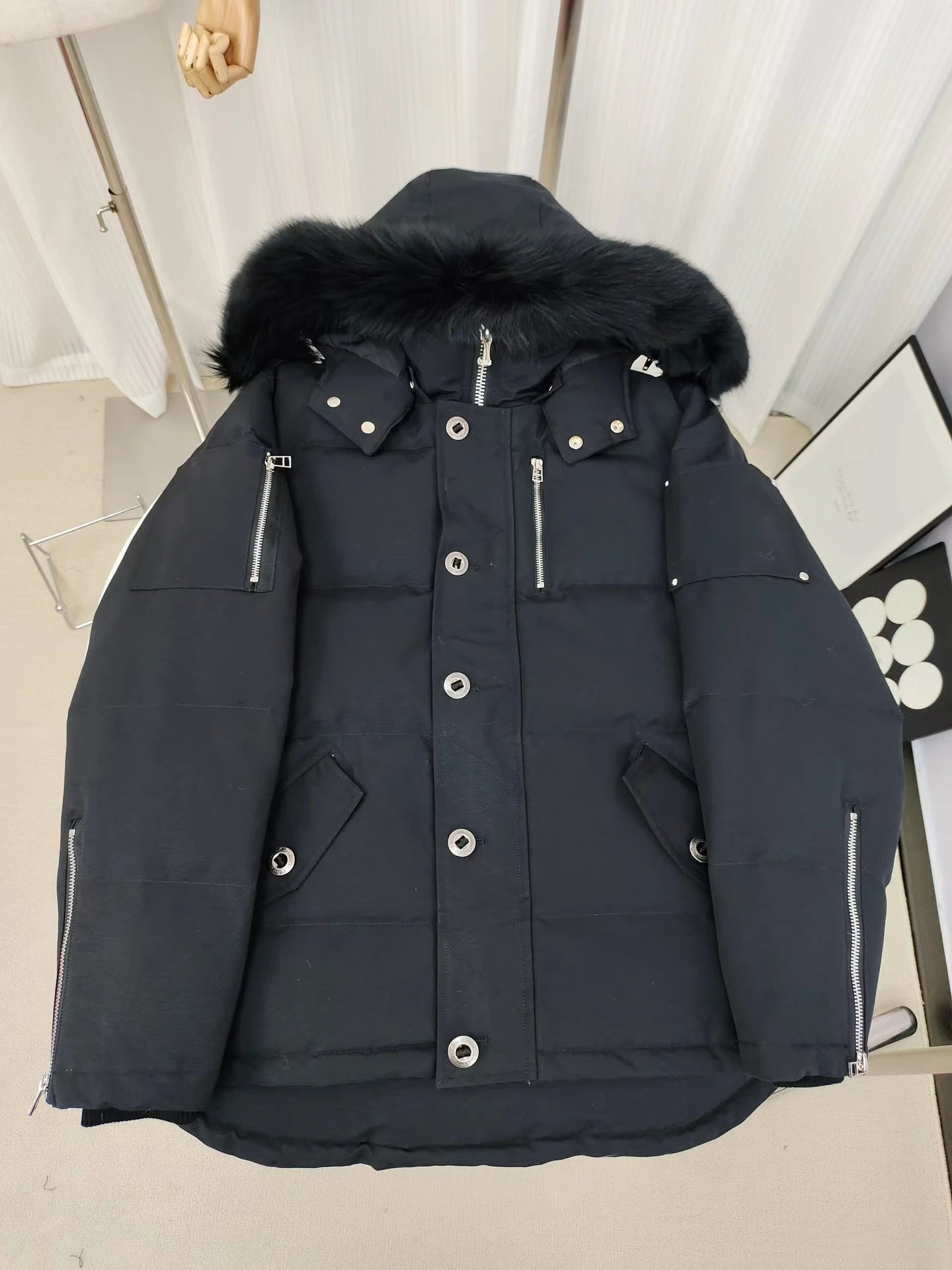 Design Parka with Detachable Fur Trim Hood in Off-White - 4