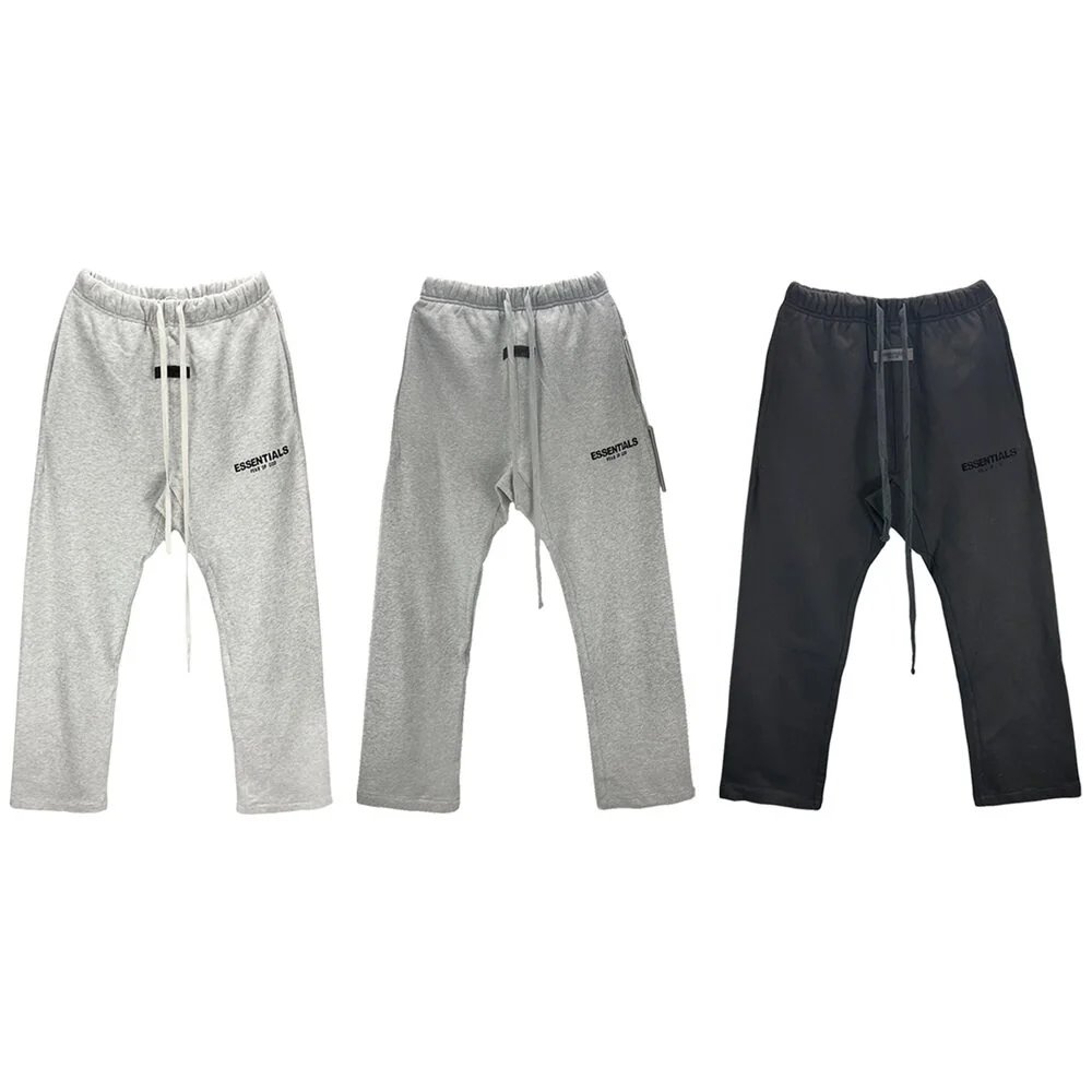 FOG ESSENTIALS Flocked Letter Straight Leg Casual Pants Unisex High Street Loose Minimalist Sweatpants Trendy