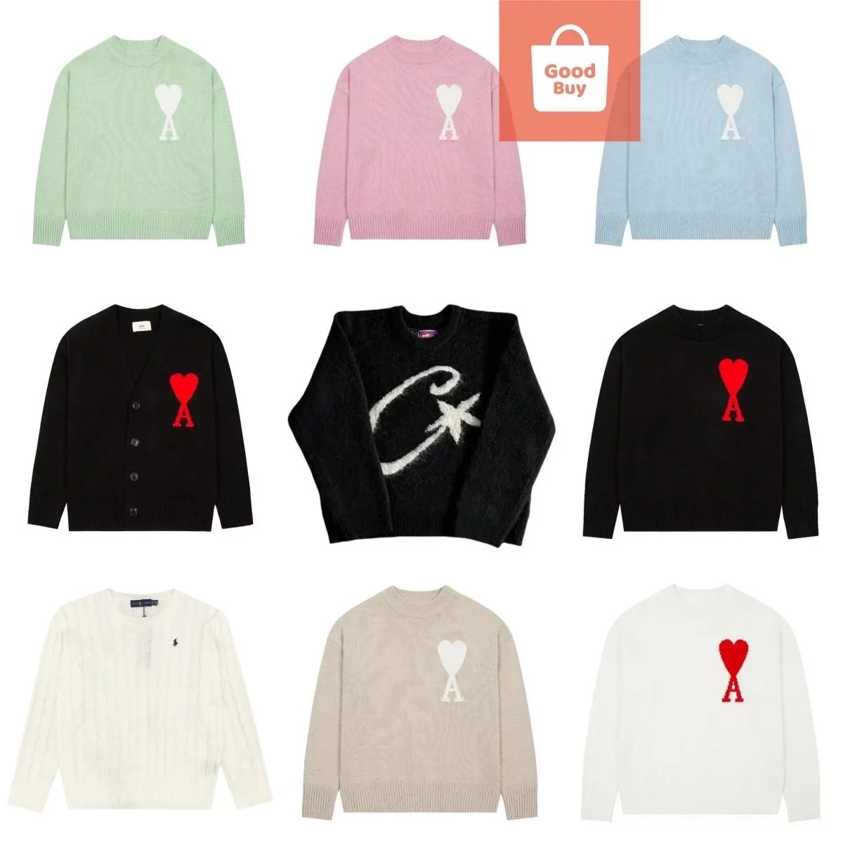 Ami Paris Heart-A Logo Knit Sweater - Mint Green - 198902