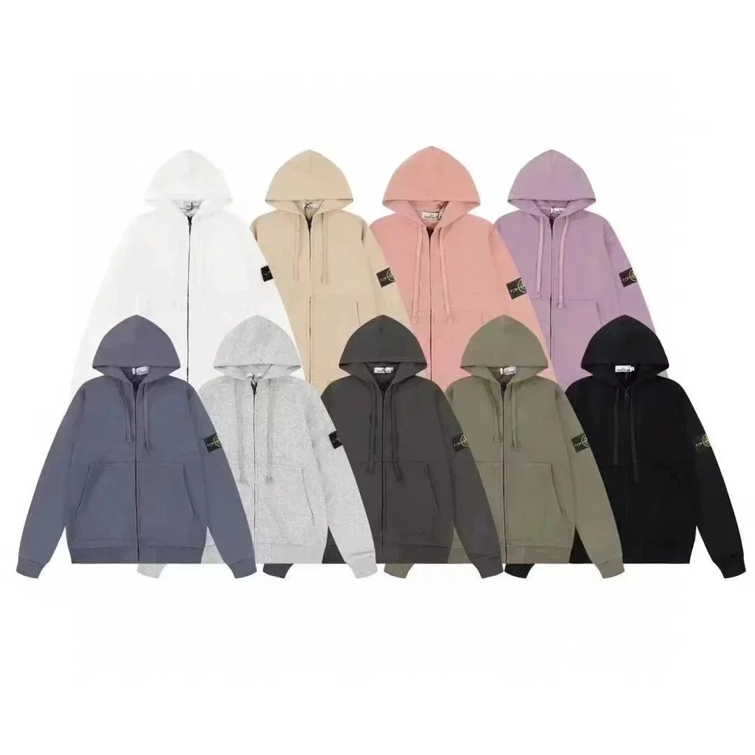 Stone Island Compass Logo Zip-Up Hoodie in Black - 199635