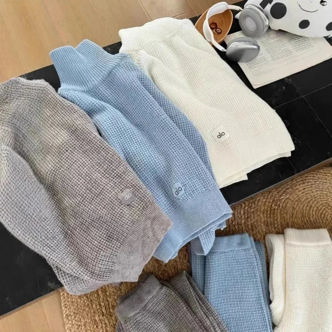 比弗利松弛感老钱风V领上衣裤子气质时尚套装百搭针织裤华夫格-2574:findsindex.com - 202850