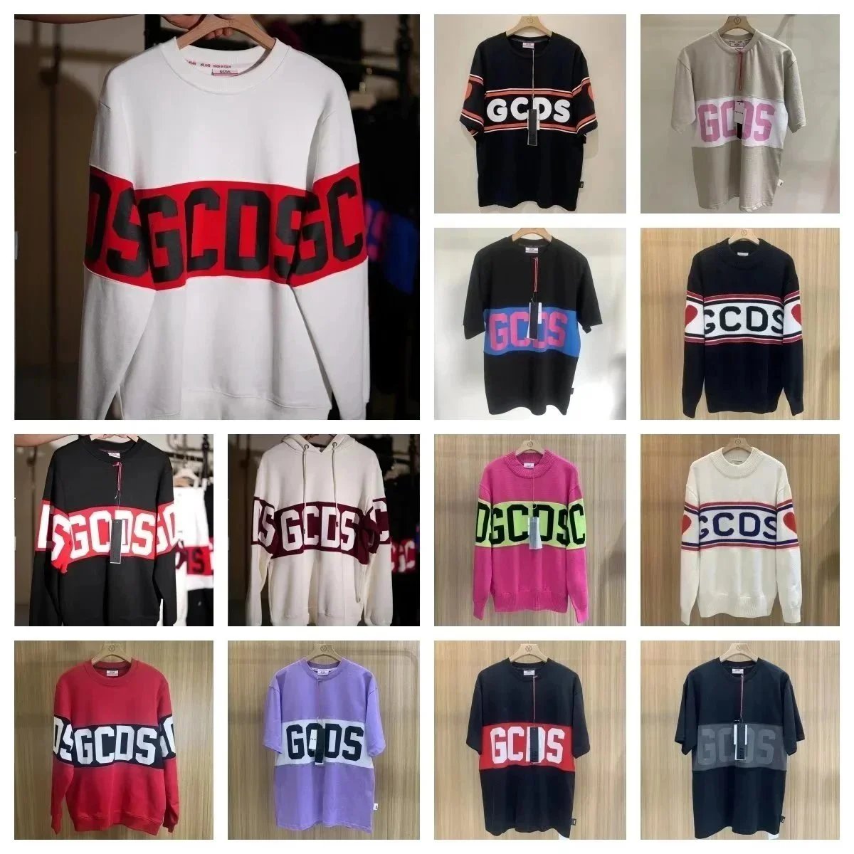 GCDS Logo Band Crewneck Sweater White-Red Black Block - 197511