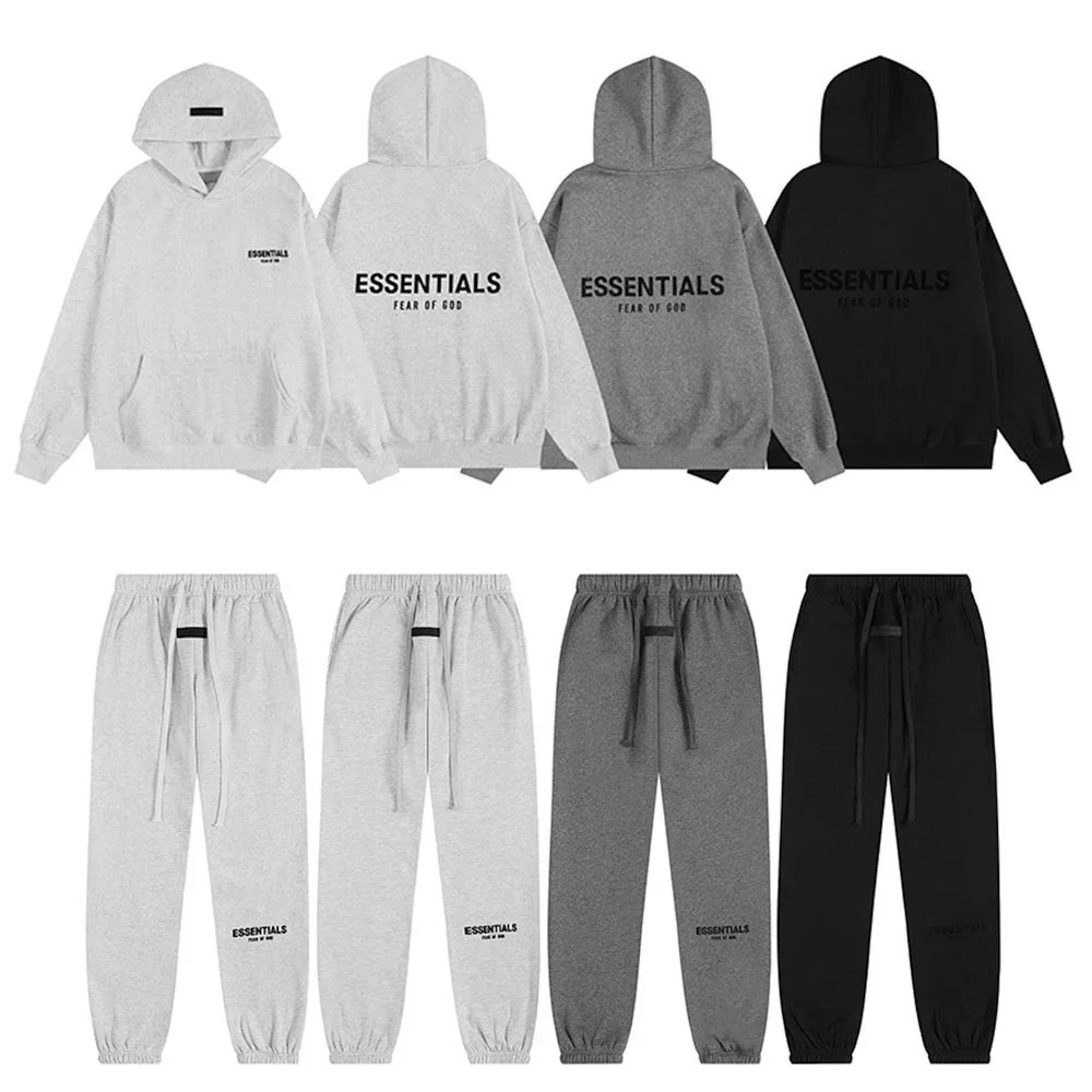 ESSENTIALS植绒字母加绒连帽卫衣男女宽松休闲长裤套装潮:findsindex.com - 199519