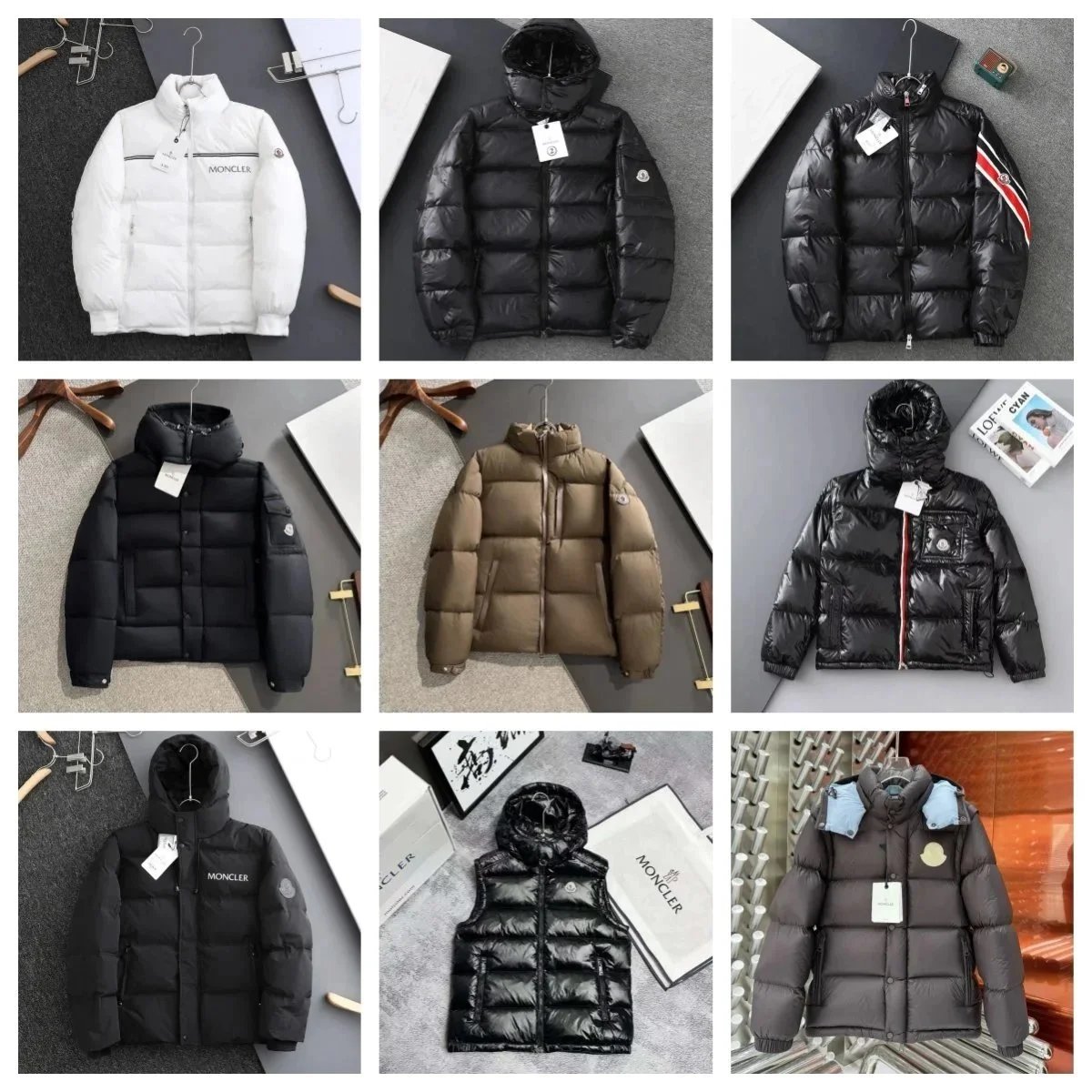 Moncler Maya Puffer Jacket Black with Red-White Stripe Sleeve