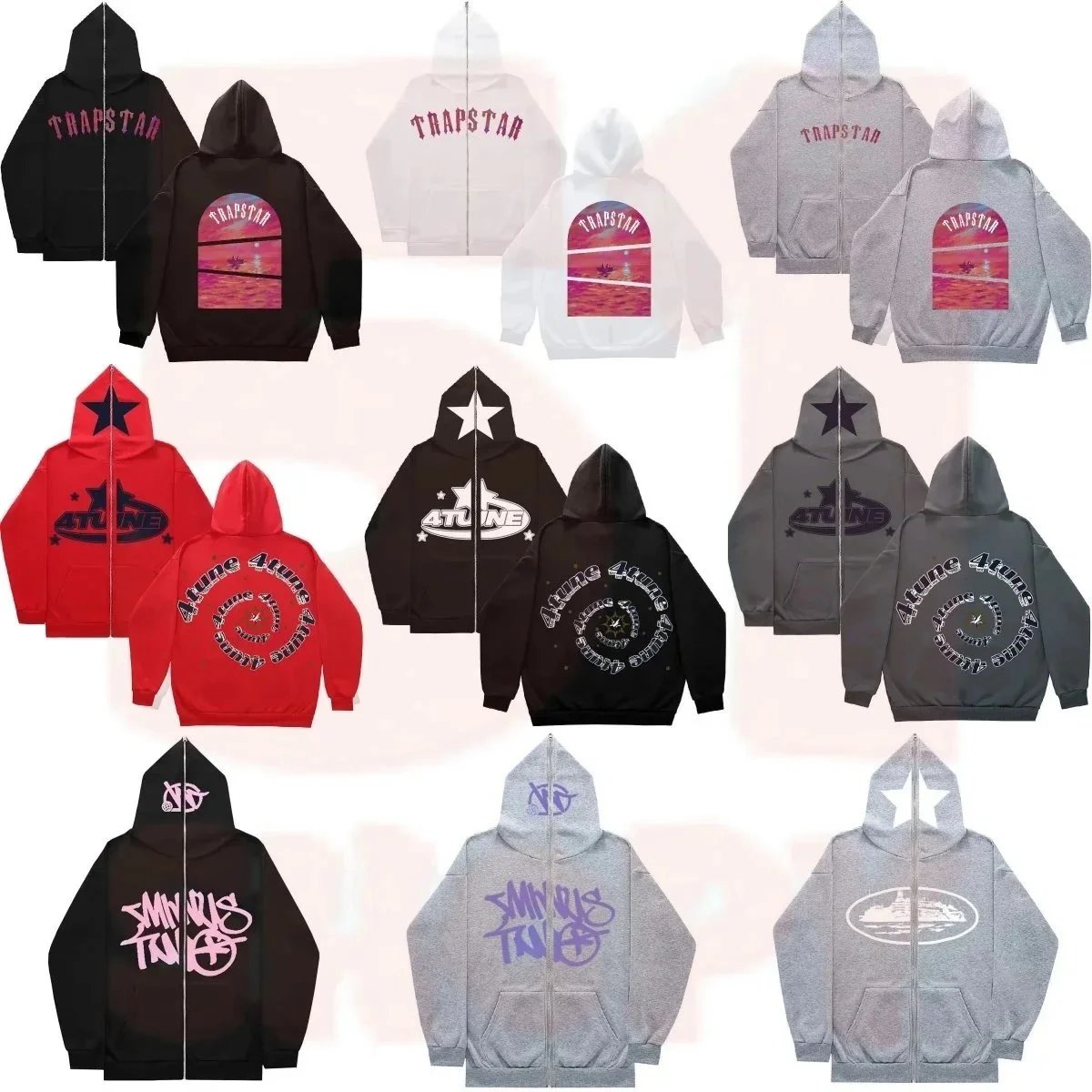 TRAPSTAR Sunset Arch Zip-Up Hoodie - Black/White/Grey