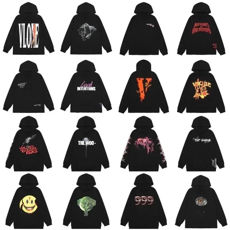 Vlone Black Hoodie with Bold White 'VLONE' Logo and Orange Slash