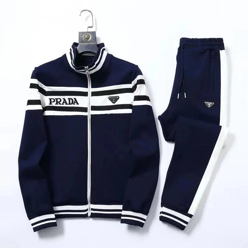 Prada Navy Blue Track Jacket and Pants Set with White Stripes - 203047