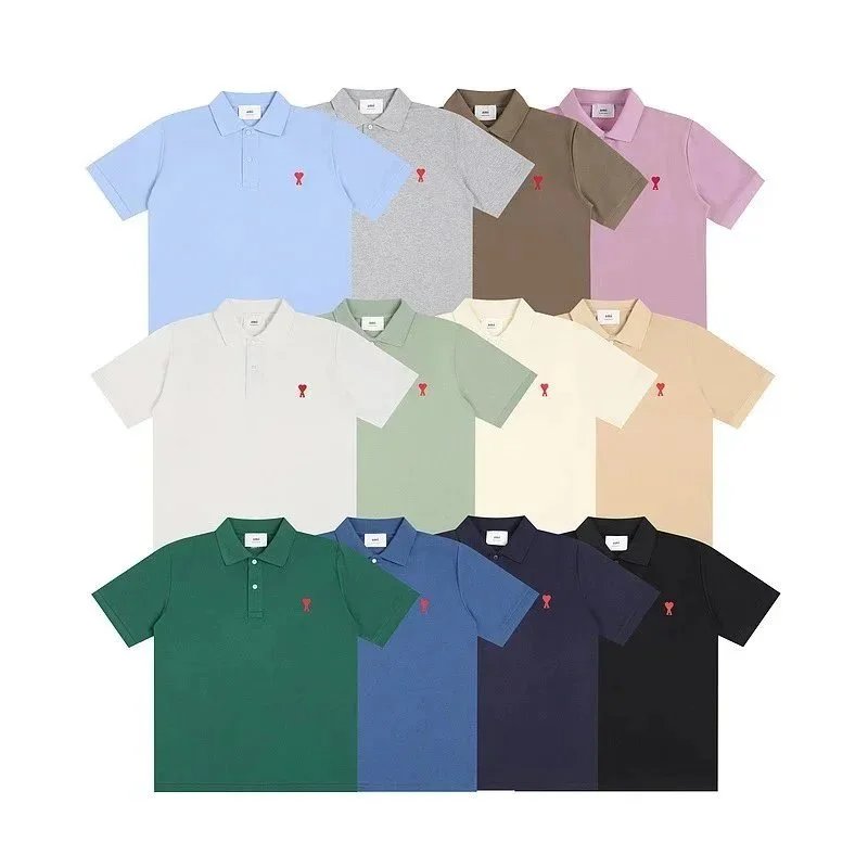 Ami Paris Classic Polo Shirt with Red Heart Embroidery - 202151