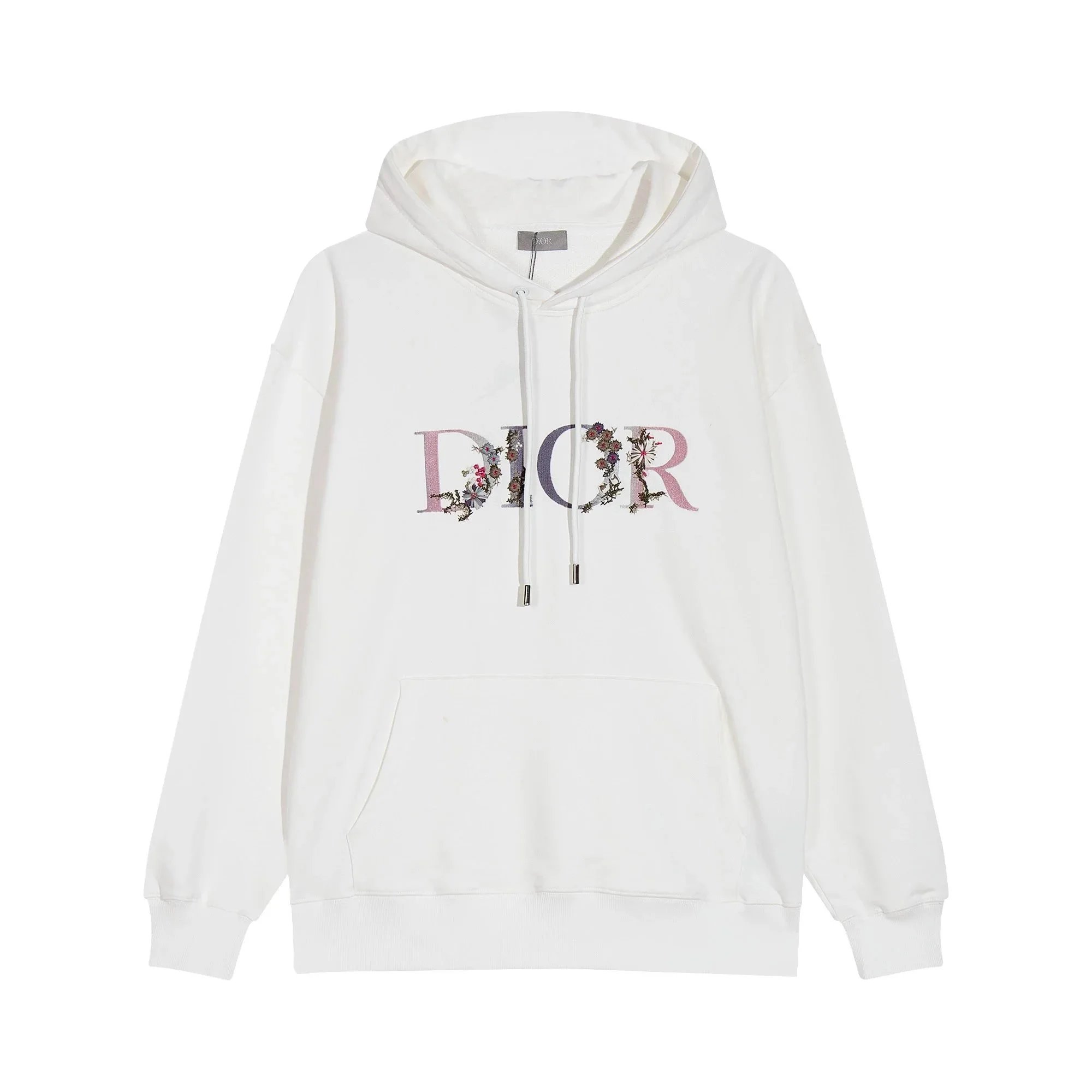 Dior Floral Embroidered Logo White Hoodie