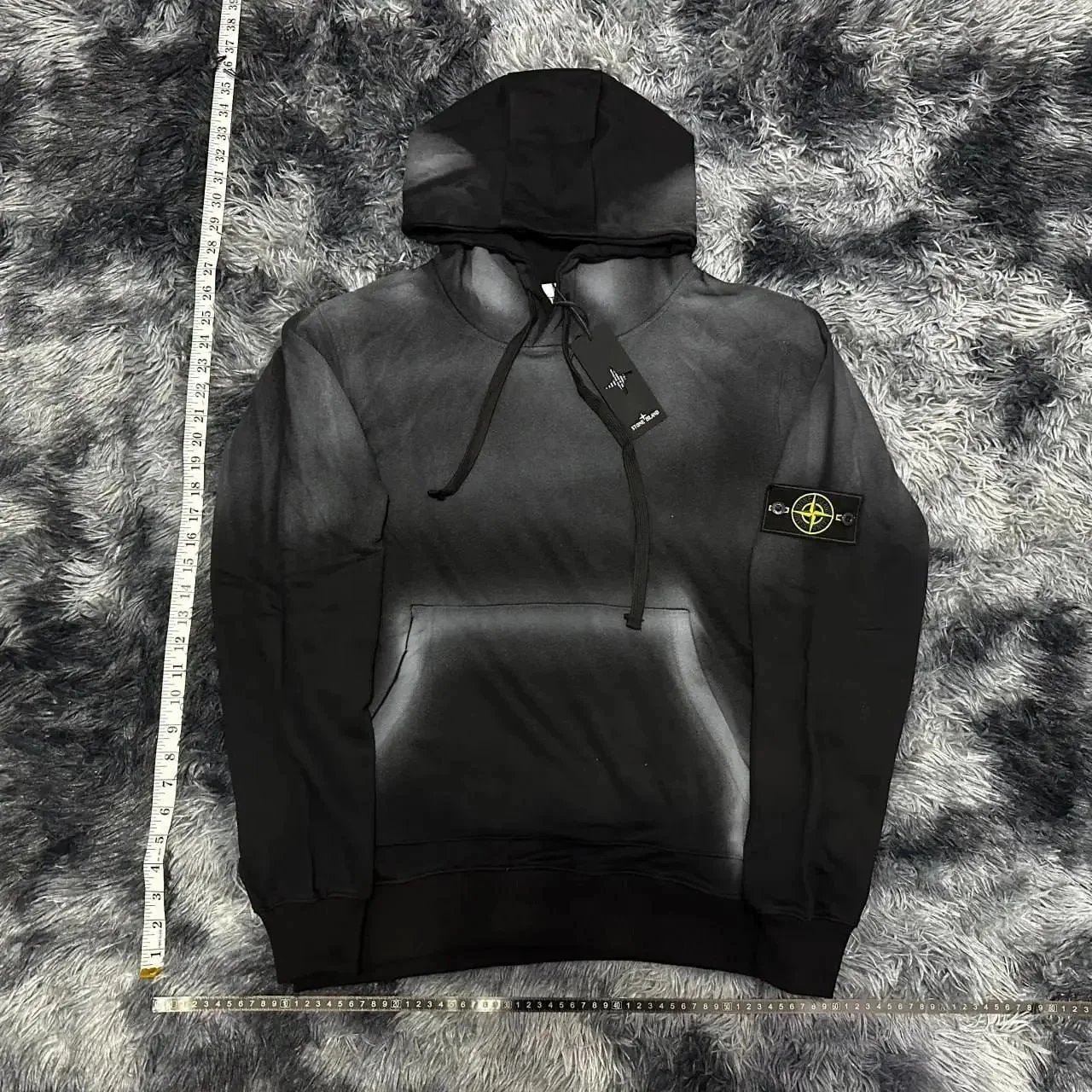 Stone Island Black Gradient Hoodie with Compass Patch - 196950