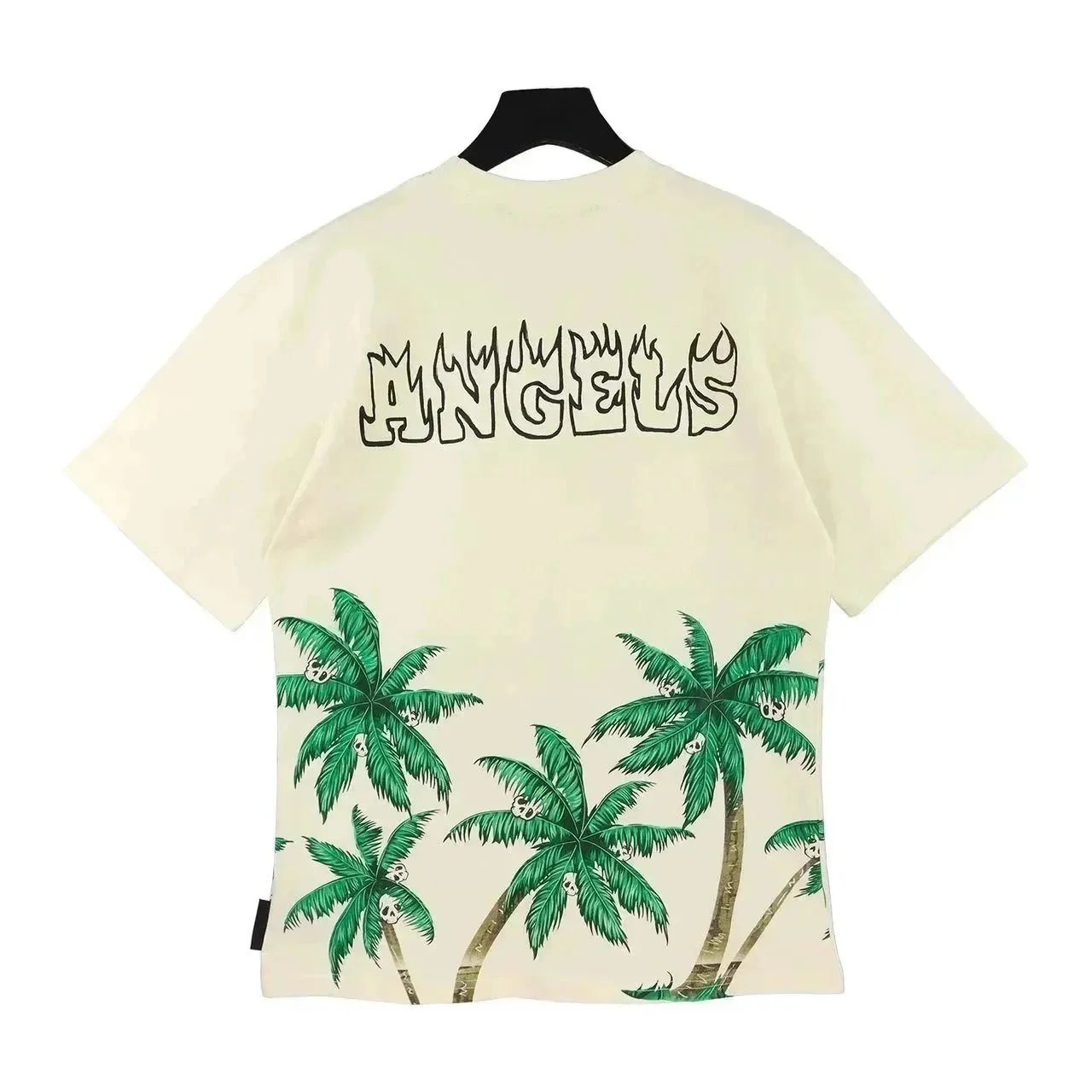 Angels Palm Tree Skull Graphic T-Shirt Cream - 197113