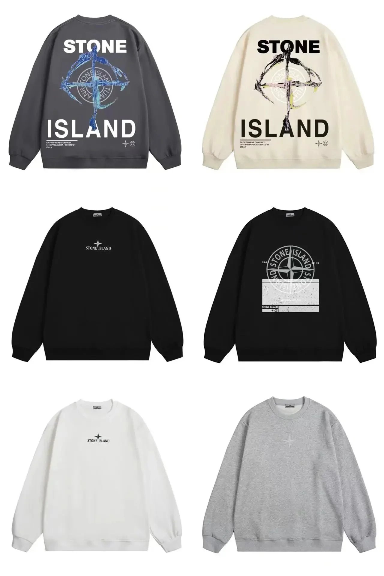 Stone Island Graphic Sweatshirt - Charcoal with Blue Cross Print - 202457