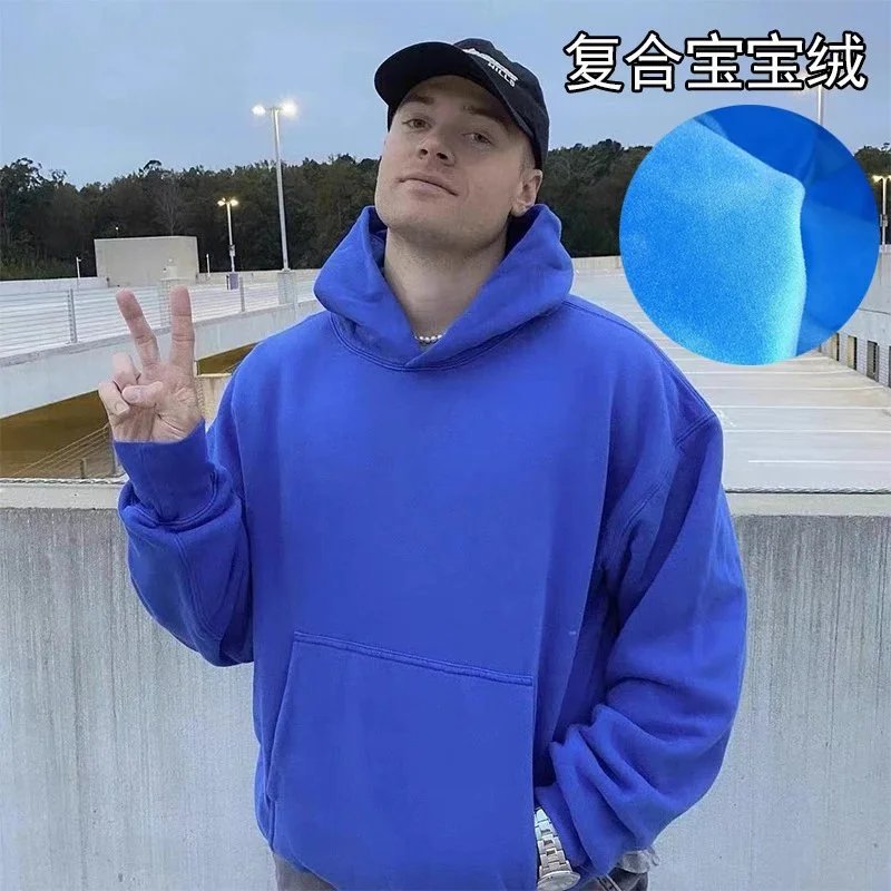 RF.Kanyelayer侃爷克莱因蓝美式连帽卫衣重磅加绒加厚套头帽衫:findsindex.com - 197476